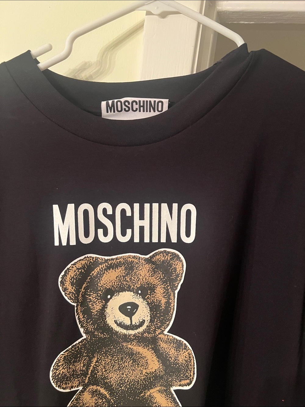 Moschino Black Tee with Brown Teddy Graphic and White Logo